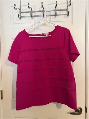 J Crew Bright Fuchsia Short Sleeve Textured Stripe Tee
